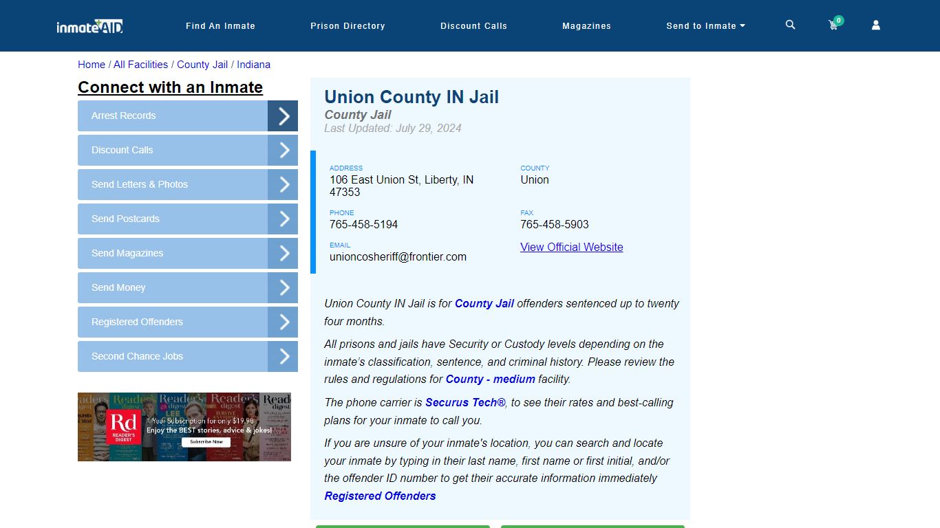 Union County IN Jail - Inmate Locator